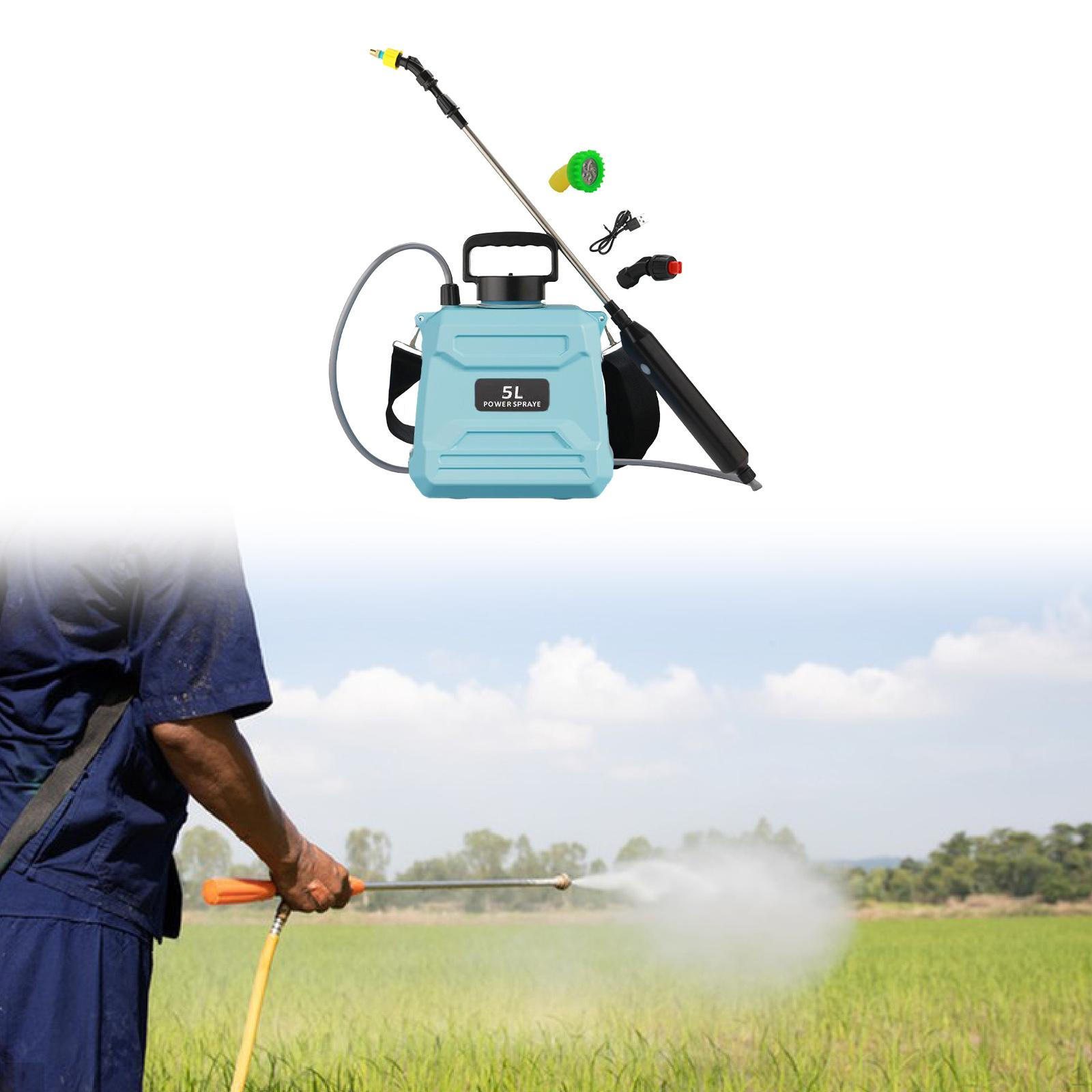 Портативный электрический садовый опрыскиватель, перезаряжаемый, с ручкой, многофункциональный, 3 насадки, телескопический 5L Blue