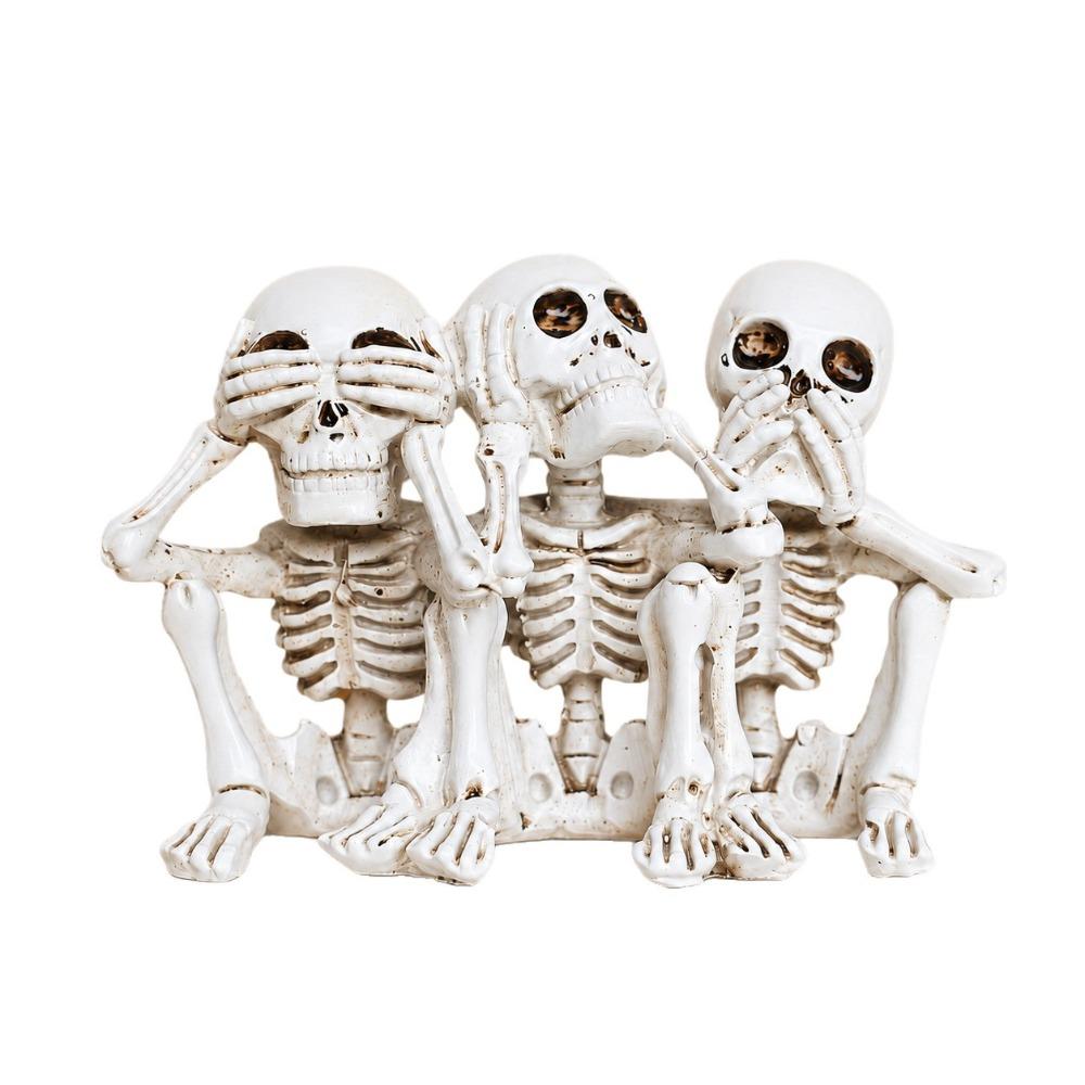 Vintage Resin Character Sculpture Skull Set Skeleton Figurines Decorative Ornaments Bookshelf