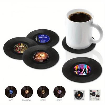 4PCS Classic Vintage Record Coaster Vinyl CD Insulation Mat Personalized Cafe Bar Placemats