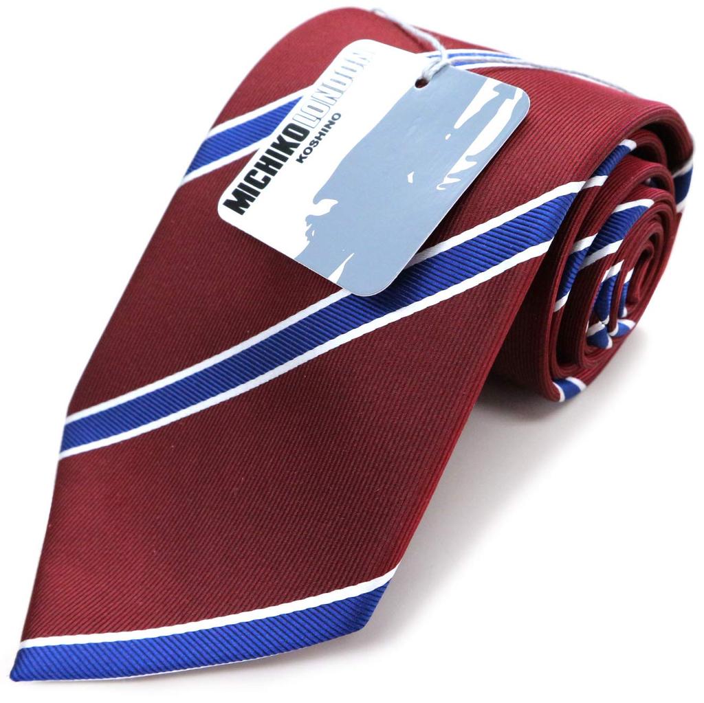 Brand Necktie Made in Japan Silk Jacquard Weave Regimen Stripe [Michiko London] 100% (A Pattern Wine)