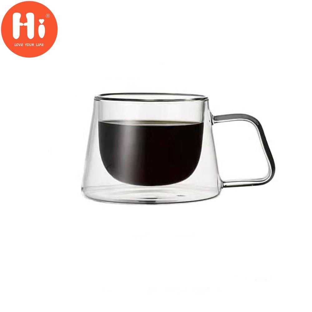 Hi Resistant Clear Double Wall Izolovaný Snídaňový hrnek Dvojitý skleněný šálek Kávový čajový šálek s uchem