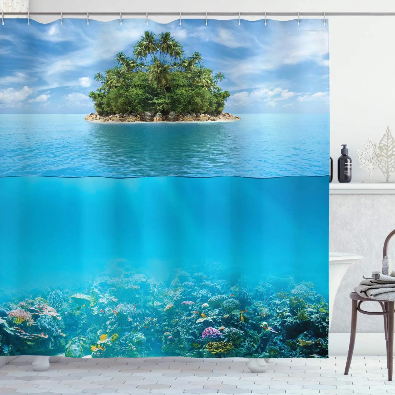 

Ocean Shower Curtain Tropical Seascape Bright Sunshine Through Deep Blue Sea View Underwater Bathroom Shower Curtains With Hooks W60H190(CM)-1 Pcs