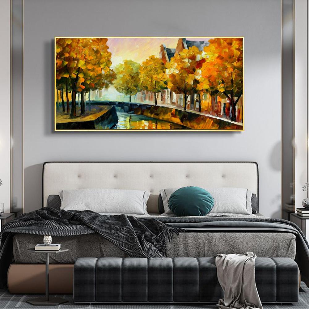Nordic landscape oil painting color maple leaf art canvas painting living room corridor office home decoration mural No Frame