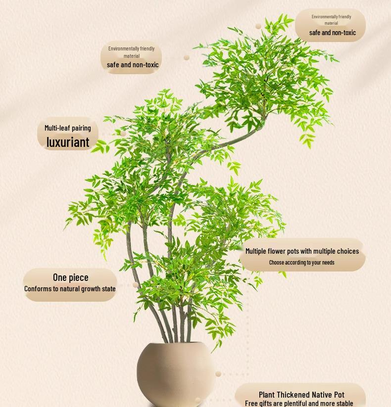 Nandina Luxus Kunstbaum - Dekorative Bionische Grüne Pflanze für Innenräume mit Seidenblumen für die Wohnzimmer-Landschaftsgestaltung.