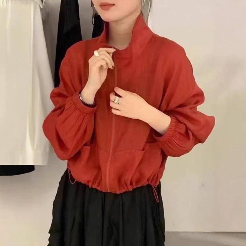 Korean-Style Stand-Up Collar Zip-Up Sun Protection Jacket for Women - 2025 Spring/Summer Cotton-Linen Collection, Slimming and Loose Fit