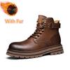 Fashion Ankle Boots Warm Winter Genuine Leather Men Boots Comfort High Top Shoes Outdoor Anti-slip Walking Shoe Travel Lace-Up Boots