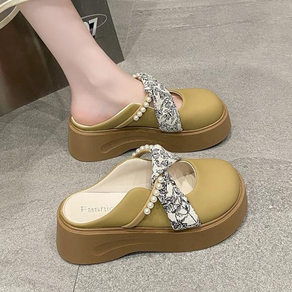 Fashion Casual Woman Shoe Clogs Platform Pearl Decorateion Slip-on Round Toe New Creepers Beading Slip On Summer Mary Janes Slipper