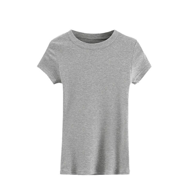 260g Women's Ribbed Cotton T-Shirt, Summer Short Sleeve, 2026 New Style, Solid Color, Plus Size, Versatile and Trendy.