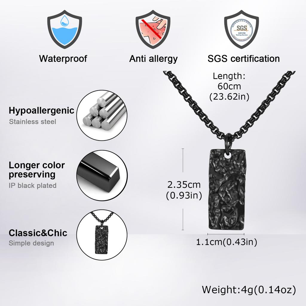 Vnox Wrinkle Geometric Necklace for Men, Stainless Steel Rectangular Pendant Box Chain Necklaces, Punk Jewelry Halloween Gifts