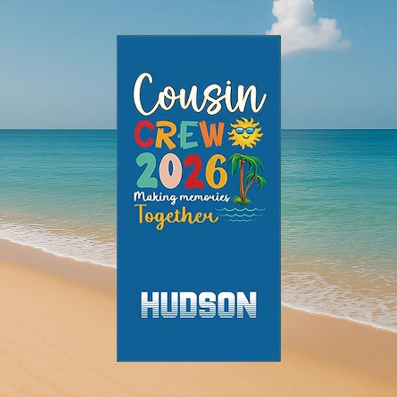 Personalized Crew Beach Towel Custom Name/Logo Oversized Microfiber Towel Summer Gift for Family Reunion, Vacation, Pool Party