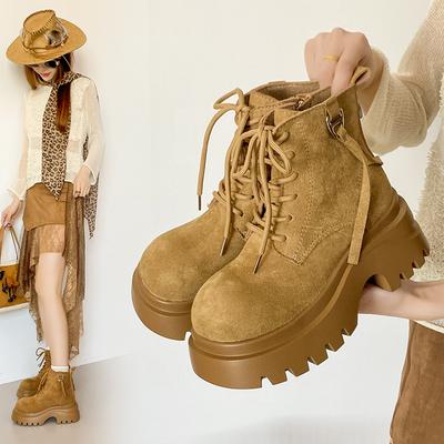 Frosted Big Head Thick-soled Martin Boots Women's Autumn and Winter New British Style Retro Heightening Big Yellow Boots High-top Shoes