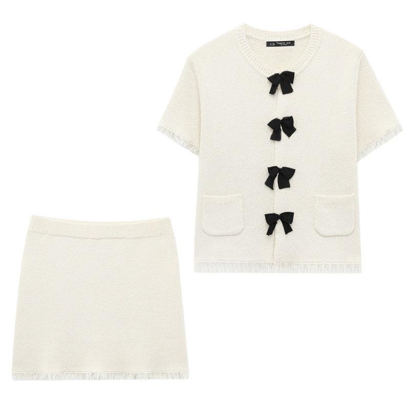 

TAOP&ZA Spring/Summer Women s Knit Bow Top & Skirt Set Small