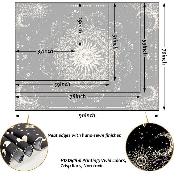 ARTCREATOR Sun and Moon Tapestry, Black Golden Mandala Tapestries Astrology Space Wall Hanging Boho Hippie Decor for Bedroom, Living Room, Ceiling