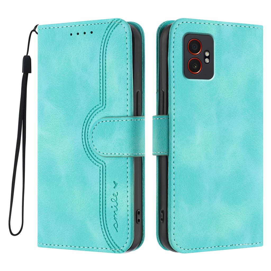 For Samsung Galaxy XCover7 Pro Leather Case Wallet Stand Smile Imprinted Phone Cover with Strap