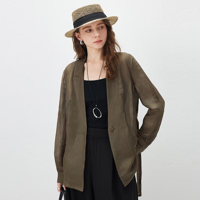 Women's Linen Silk Blend Belted Blazer