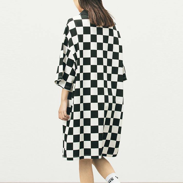 Vans Black And White Checkerboard Polo Style Three Quarter Sleeve Dress Women Dresses VN0A5F22P2T