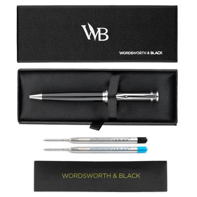 Wordsworth and Black Ballpoint Pen In Black Lacquer Stunningly Luxurious Pen with Chrome Ink Gift for Men Beautiful Fine Nib - Finish, Refill, &