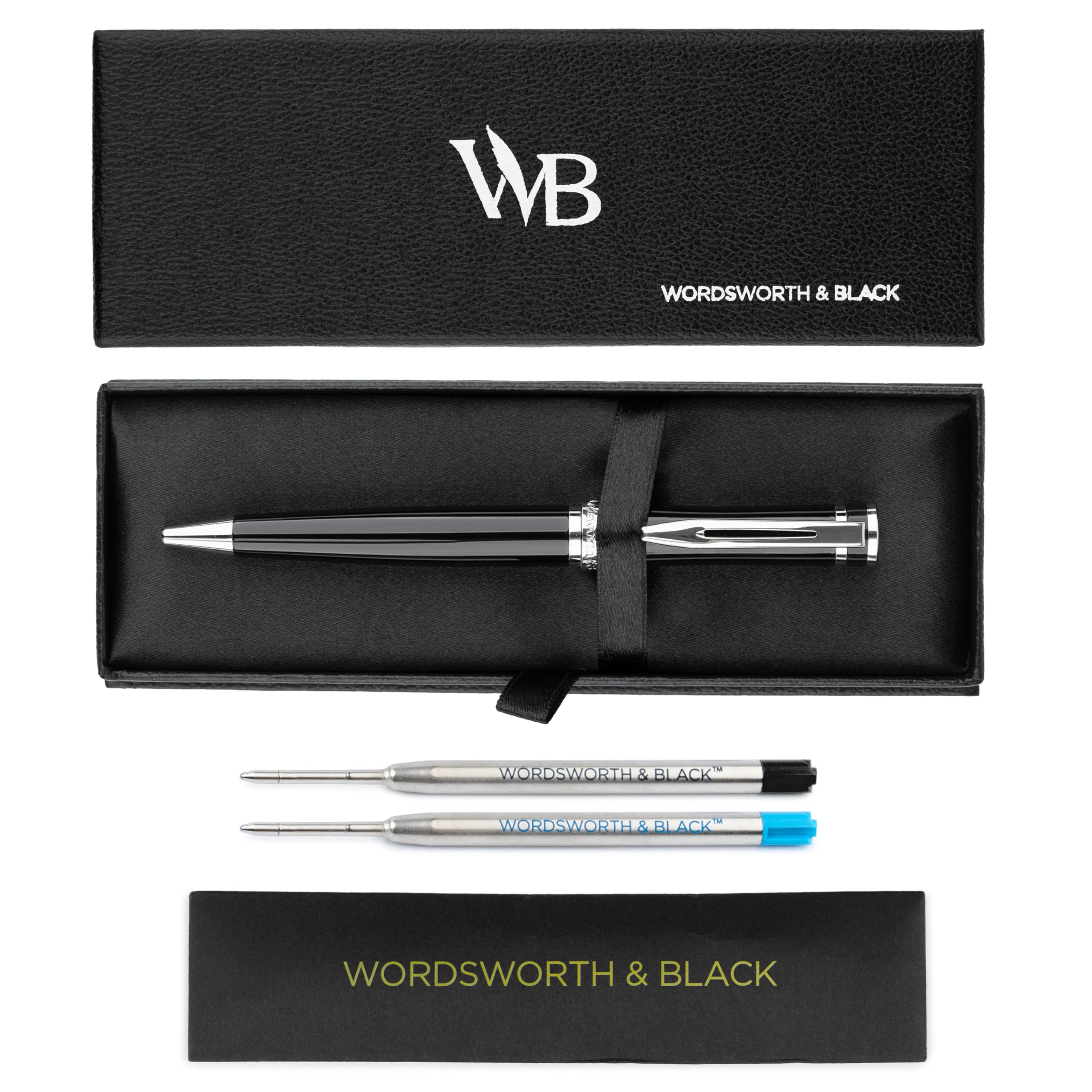 

Ручка-роллер Wordsworth and Black в черном лаке Потрясающе роскошная ручка с хромированными чернилами Подарок для мужчин Красивое тонкое перо - Отделка, Стержень, и