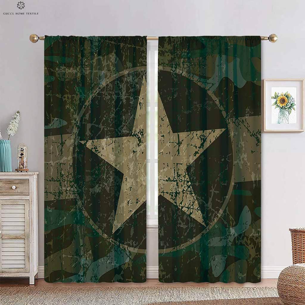 Camouflage Star Five-Pointed Star 3d Printing Curtains Suitable For Bedroom Living Room Kitchen Window Decoration Curtains 2 Pcs