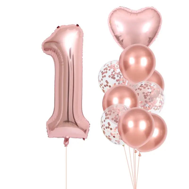 10-piece 32-inch Rose Gold Number Balloon Party Decoration Balloon Set AVE