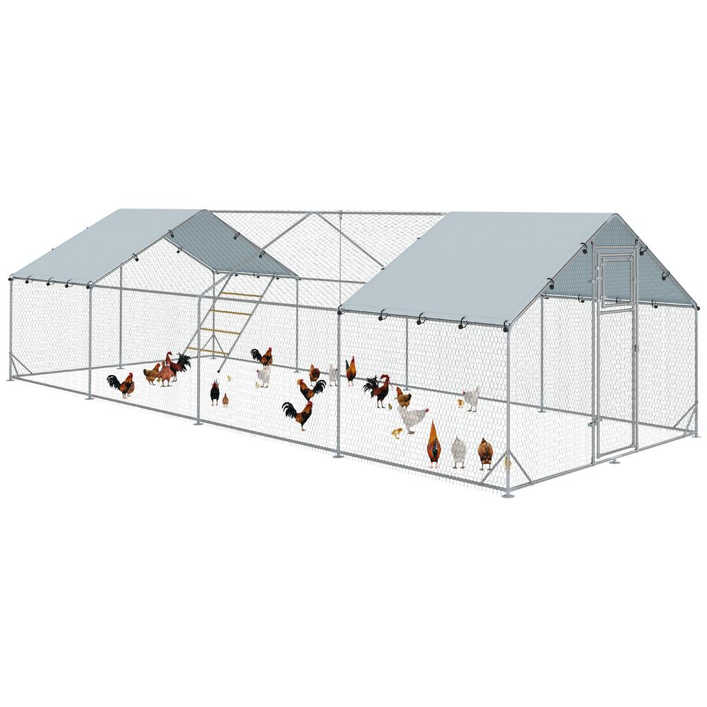 Chicken Coop Free Range Run For Chickens With UV Resistant Tarp Steel Mesh Feeder For 24 30 Chickens