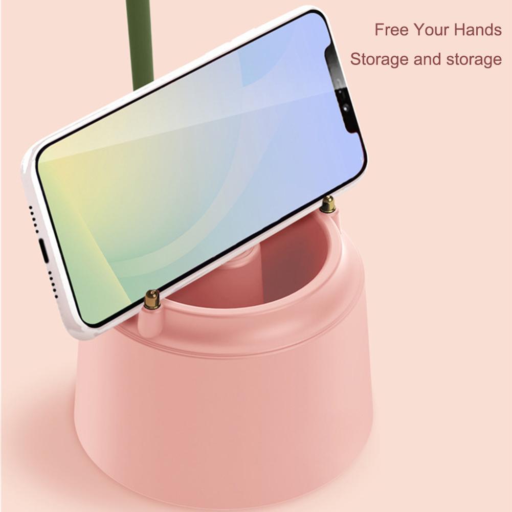 Cute Flower Reading Lamp with Phone Holder Student Dormitory Bedside Lamp Touch Switch 3 Level Dimming for Bedroom Living Room