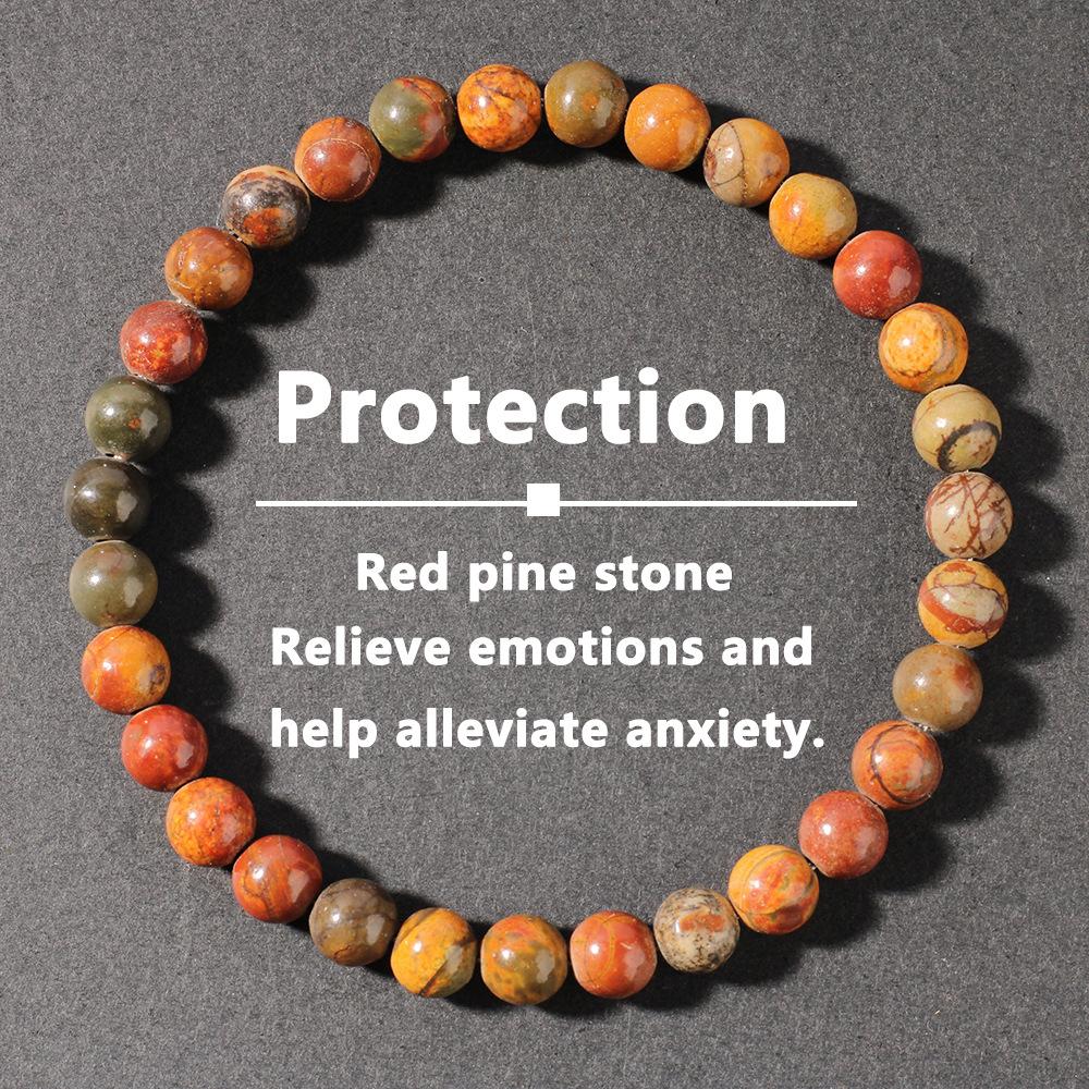 

6MM Red Pine Stone Beaded Bracelet For Women Natural Stone Elastic Chain Bangle Men Wristband Fashion Party Jewelry Gift красный