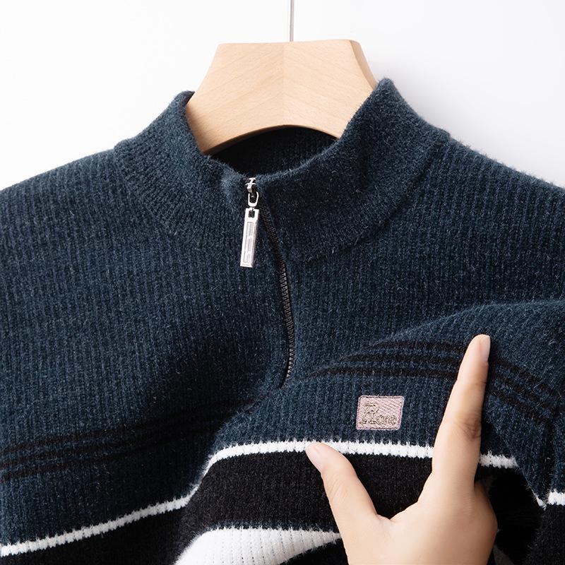 

Men s 2025 Winter Velvet Fleece Stand Collar Knit Sweater - Thick, Warm, Casual Fashion Base Layer XXXL for 170-185 jin
