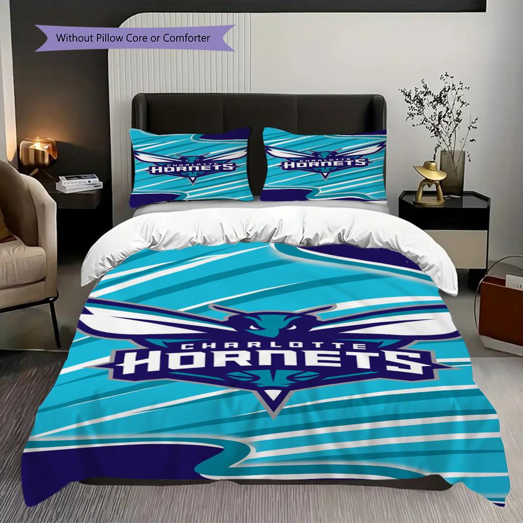 Charlotte Hornets Dynamic Blue Energy Three-piece set(1 * duvet cover + 2 * pillowcase, without core)Soft and comfortable Bedding set