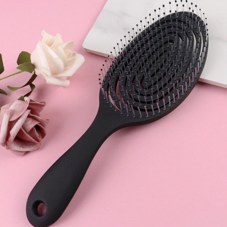 Professional Curved Hairbrush for Wet or Dry Hair Ergonomic Black