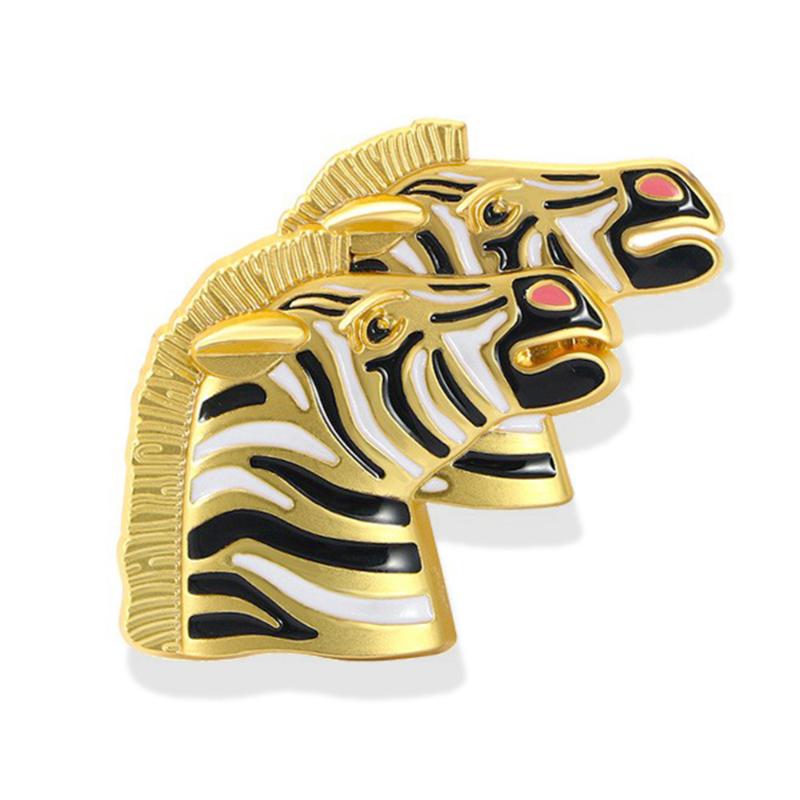Vintage Enamel Animal Zebra Head Brooch For Women Clothing Coat Accessories Gifts