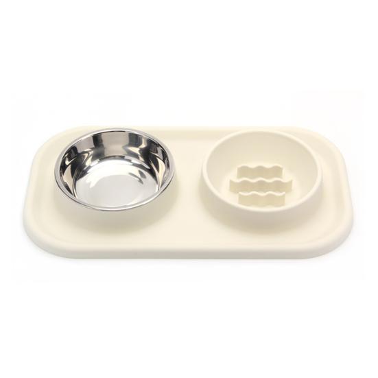 Easy To Clean Silicone Double Dog Bowl Slow Feeding Anti-Choke Food Water Feeder Pet