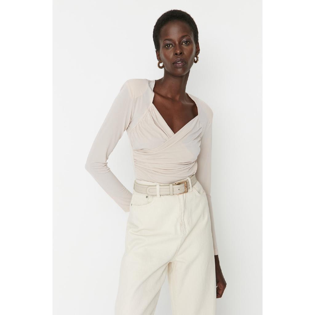 Schwarzer, wattierter, drapierter, eng anliegender Strickbody mit flexiblem Druckknopfverschluss Twoaw22bd0156