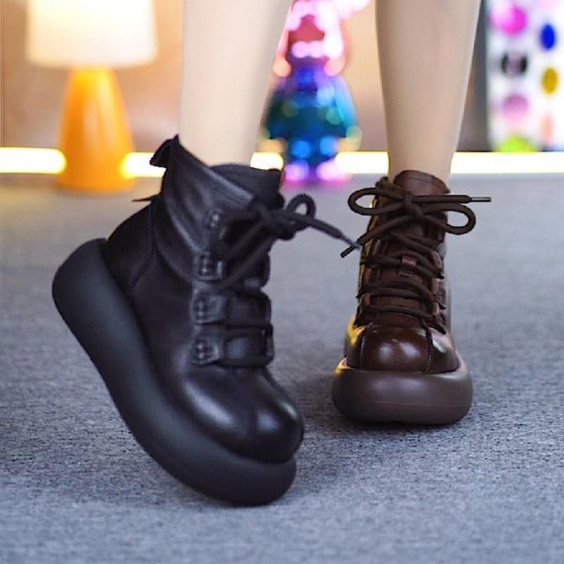 Chaussures Plates à Plateforme Bottines Femme Talons Hauts Chaussures en Cuir Baskets Décontractées Tendance Hiver 2025 Chaussures de Sport Gothiques à Lacets Botas Mujer