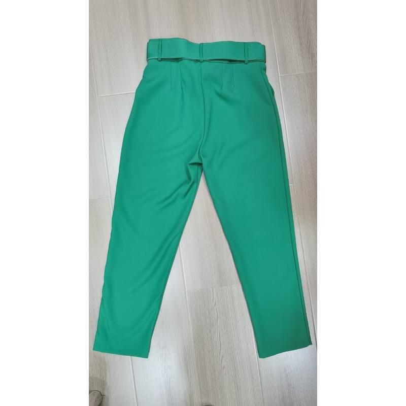 New Women's Casual Pants, Slim Fit Straight Leg Stretch Trousers with Belted Waist, Solid Color Office Wear Cropped Pants