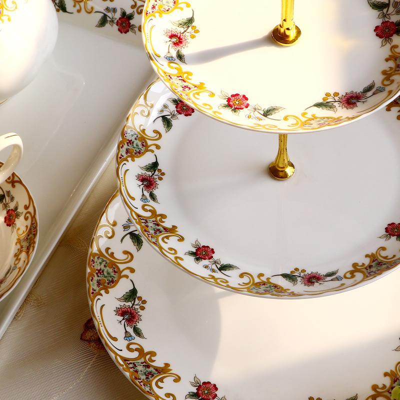 6+8+10inch, fine bone china floral cake stand,  nordic ceramic cake plate stand, gold plates, fruit plate, dish set, for buffet