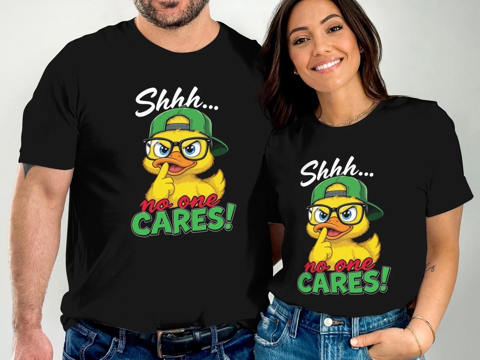 Shh No One Cares T-Shirt, Funny Sarcastic Graphic Tee for Men Women & Teens XL