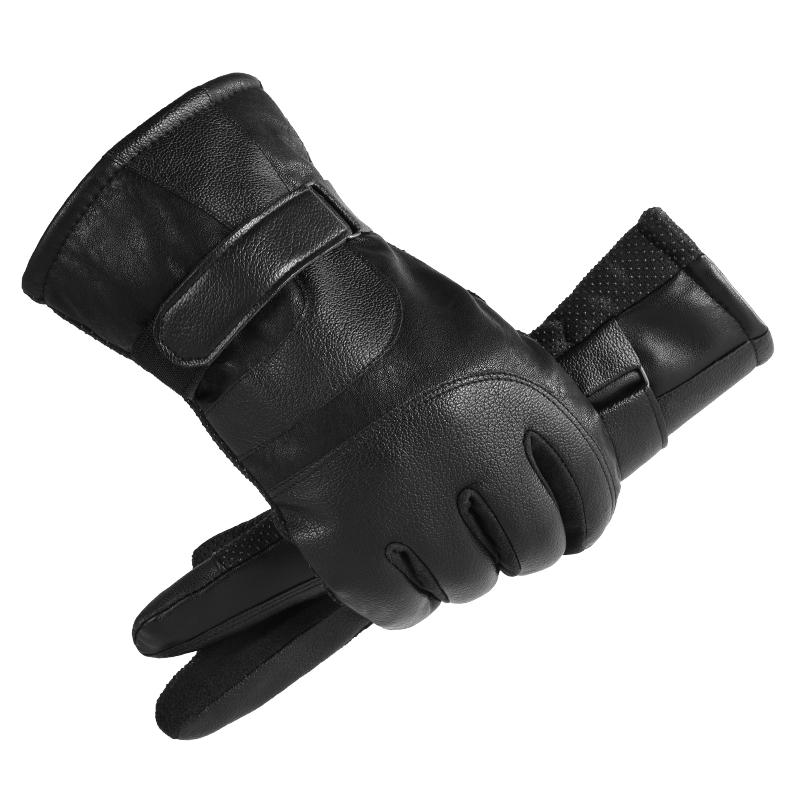 Leather gloves men's outdoor riding motorcycles in winter, windproof and cold-proof, warm and velvet, winter touch screen thickened gloves