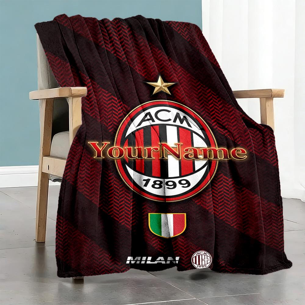 Ac Milan Customize Text Blanket Cozy Customizable Blanket Warmthful Decor Great for Living Room Nap Bed Office Ideal for All Seasons