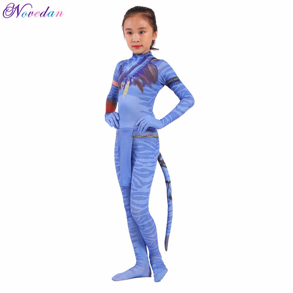Meisjes Avatar 2 Neytiri Kostuums Staart Pak Jongens Jake Sully Cosplay Zentai Bodysuit Jumpsuit Kinderen Halloween Verjaardagsfeest Kostuum 110 ( 100-110cm)&Avatar Neytiri