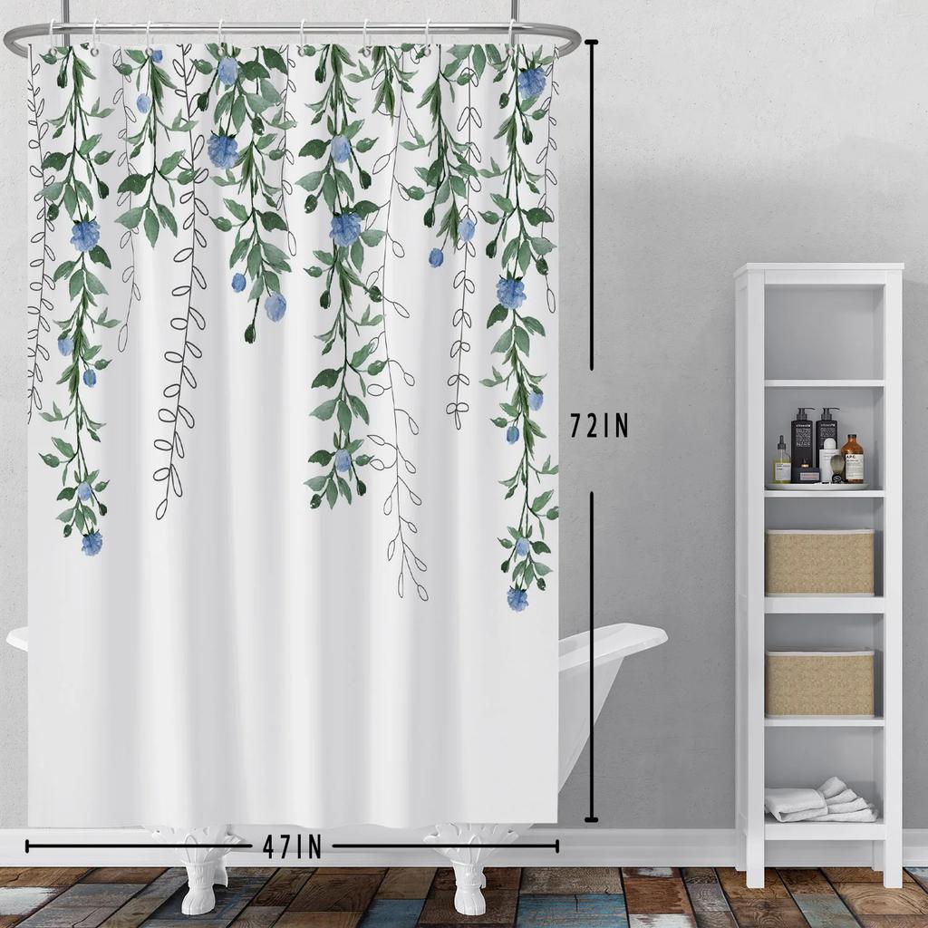 Small Fresh Shower Curtain Hand Painted Plant Watercolor Waterproof Polyester Shower Curtain With Hooks For Bathroom Decoration