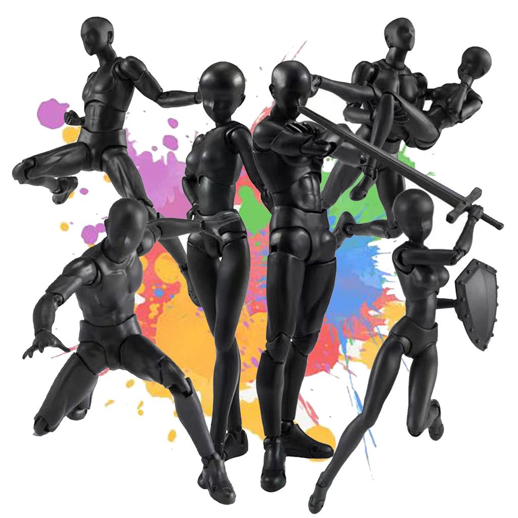 Gnallang Drawing Movable Comes with Changeable Model Cartoon Muscular Male and Female Black Doll, Joints, Stand, Gestures, Doll, Model, Body, -