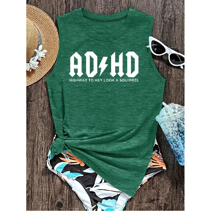 Elegant Vest for Women ADHD Fun Lightning-Imitation Letter Print Casual Loose Summer Vest Fashionable, Unique, and Quirky Tops Suitable for