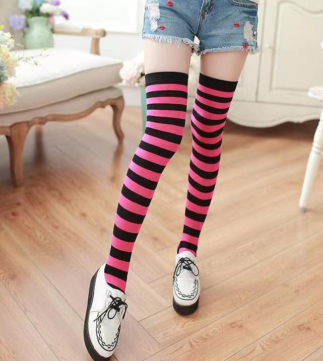 Academy Style Women's Striped Knee-High Cotton Socks - Three Stripes, Perfect for Dance Performance