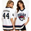TV Fora do Campus Briar University Graham 44 Camisa de Hóquei Gola V Manga 3/4 Malha Respirável Caimento Solto Y2K Streetwear Camisa Casual