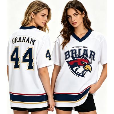 TV Off Campus Briar University Graham 44 Hockey Trikot V-Ausschnitt 3/4 Ärmel Atmungsaktives Netz Lockerer Schnitt Y2K Streetwear Lässiges Hemd