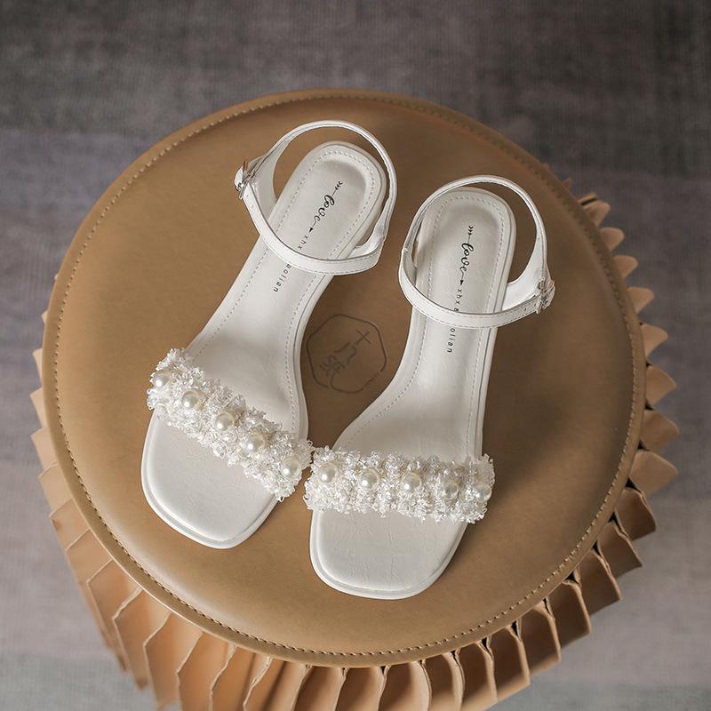 Leather Flat for Huizhou Women's Shoes Heels Open-toed Sandals French Summer New One-word Belt Sandals Women