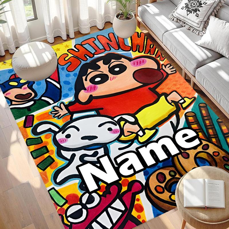 Custom Name Personalized Crayon Shin Print Carpet, Versatile Home Decor Rug, for Playroom, Apartment, Balcony, Entryway, Hallway Gift