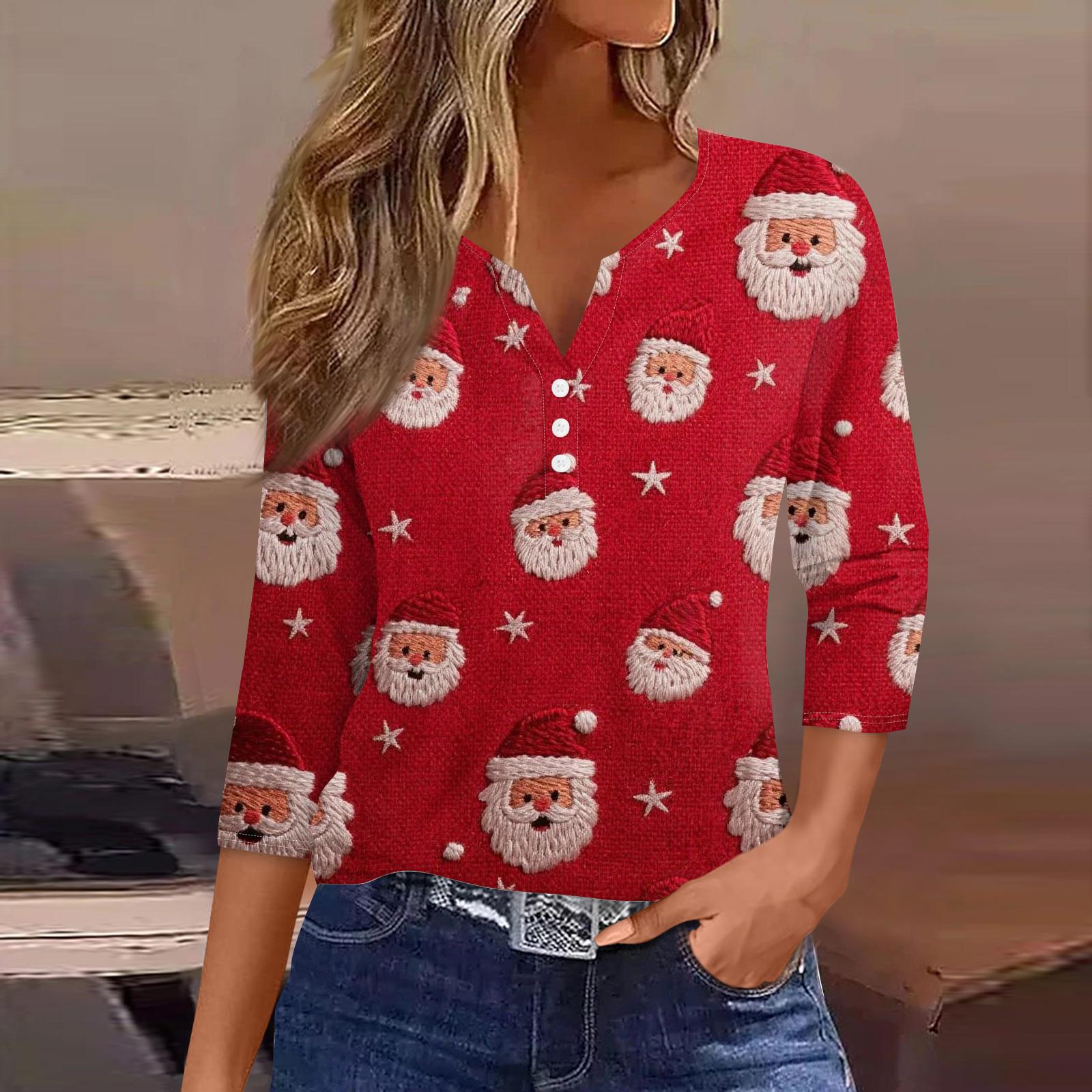 

Женская мода Повседневная футболка с принтом на Хэллоуин, V-образным вырезом, коротким рукавом, декоративными пуговицами, рукавом три четверти L