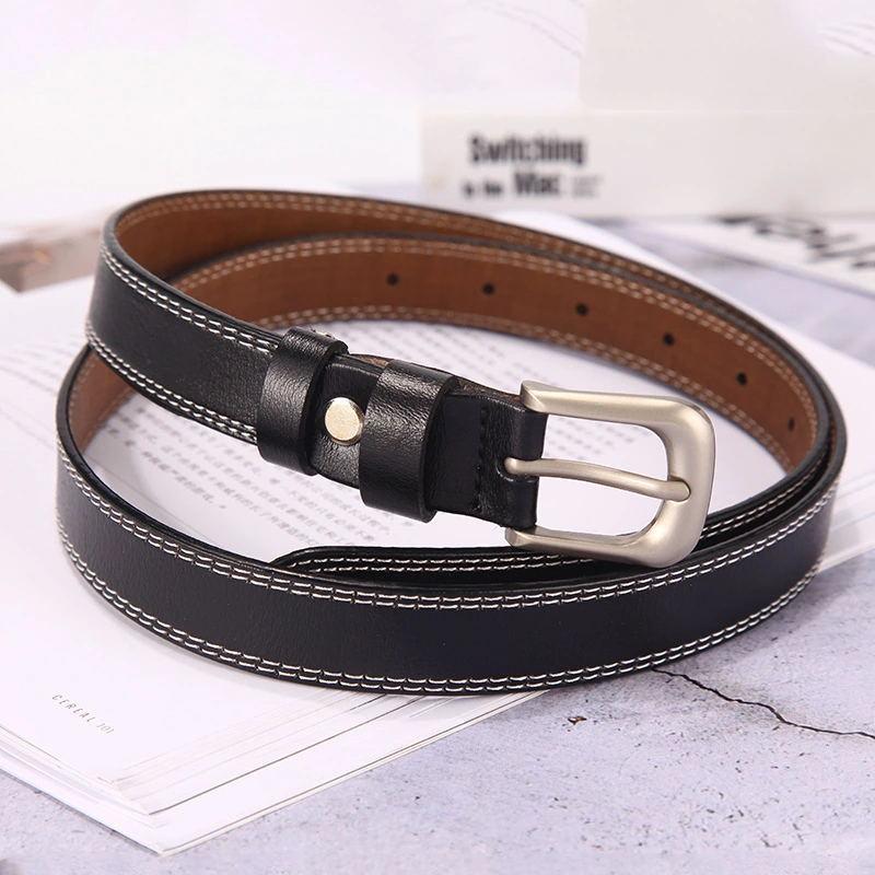 Belt Women'S Simple Pin Buckle Cowhide Belt Women'S Fine Belt Genuine Leather Decorative Belt Printable